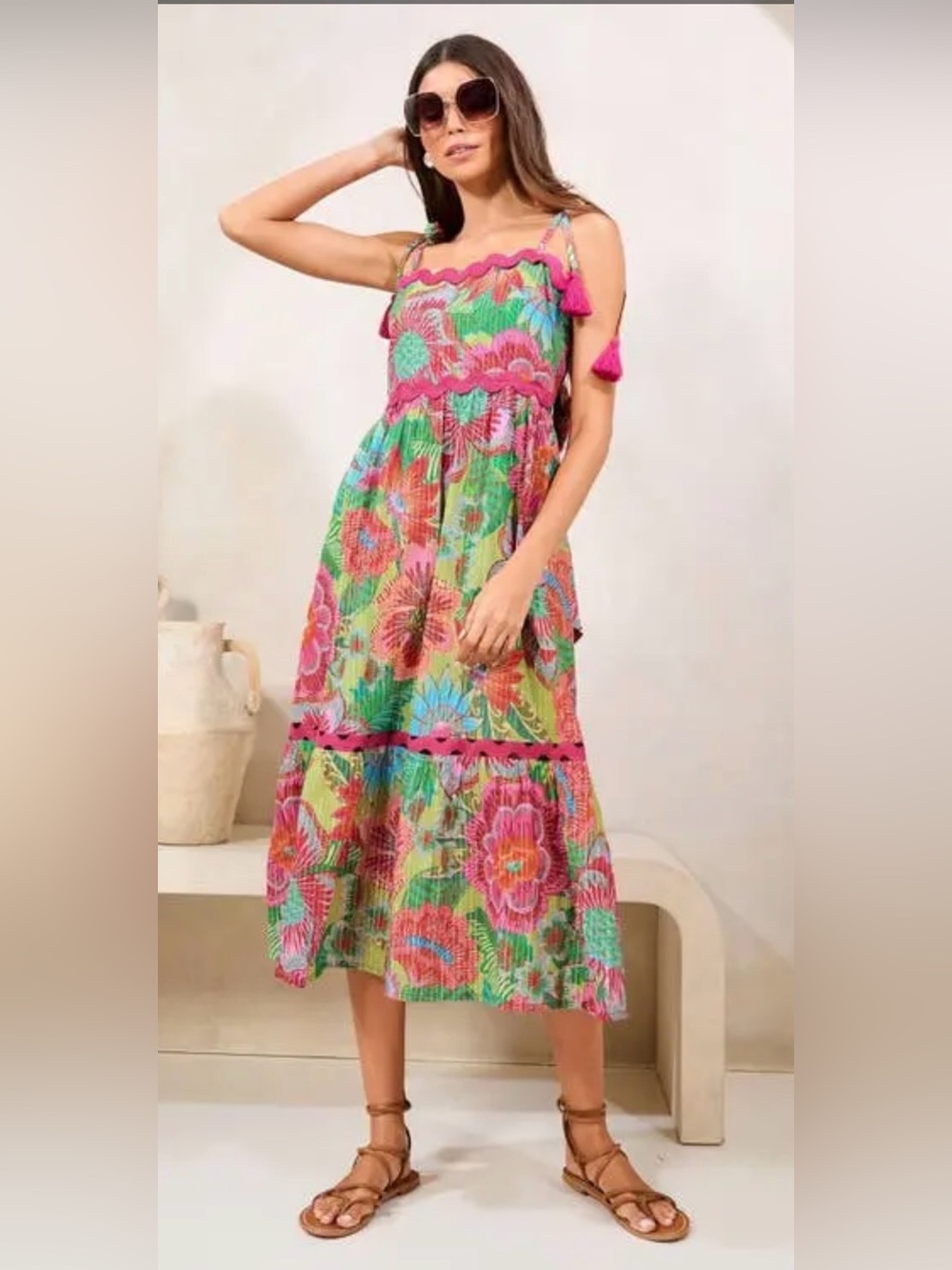 Lipsy Floral Print Tie Strap Maxi Dress Size 10